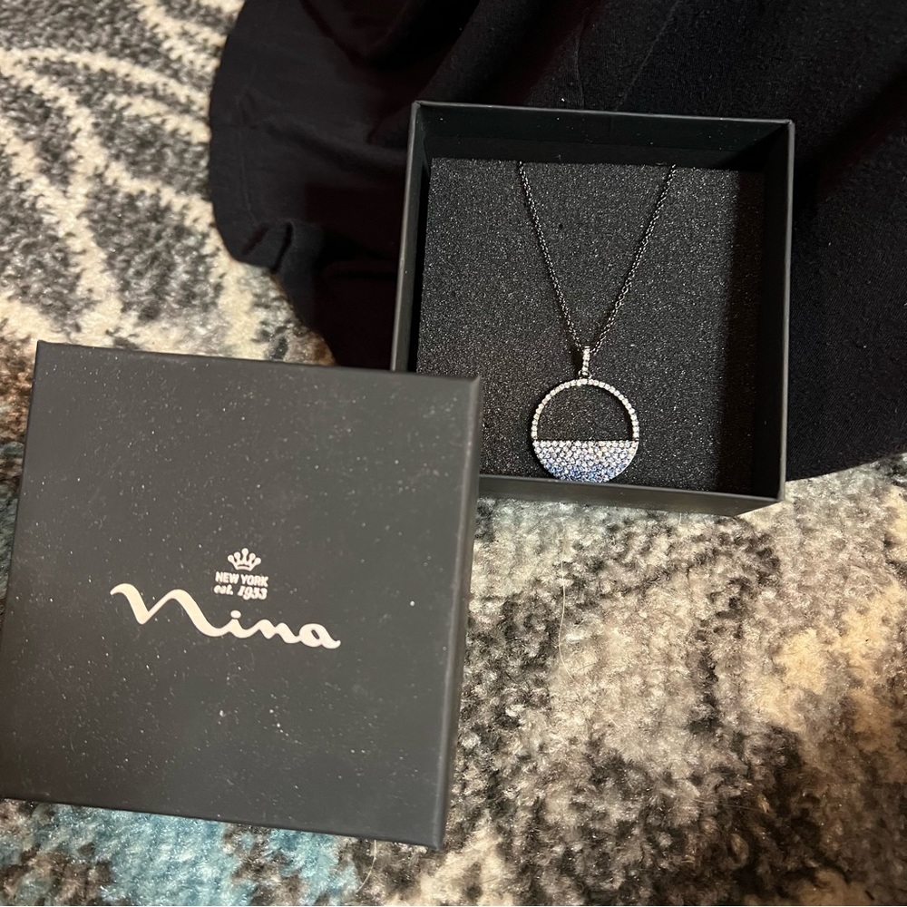 Nina Gunmetal Necklace with Blue Hombre Rhinestones